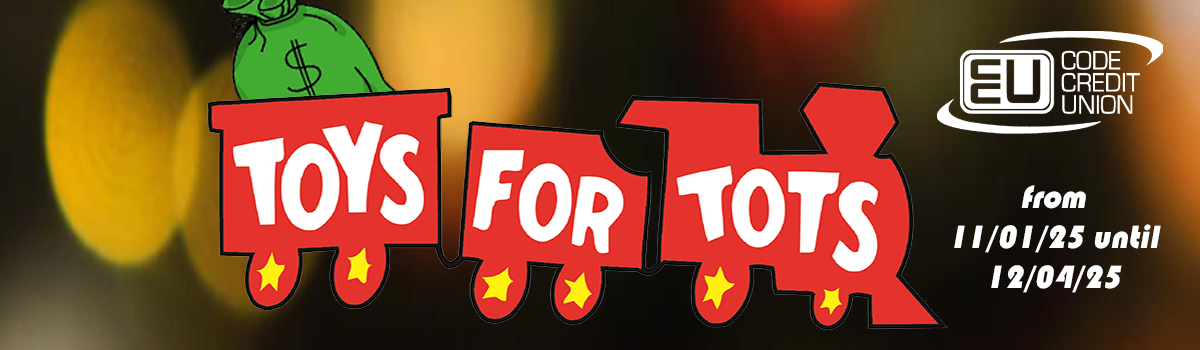 toys for tots train logo with green money bag in furthest car.
