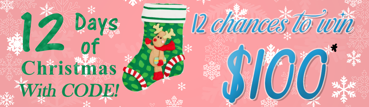 12 chances to win $100 with CODE's 12 Days of Christmas promotion banner