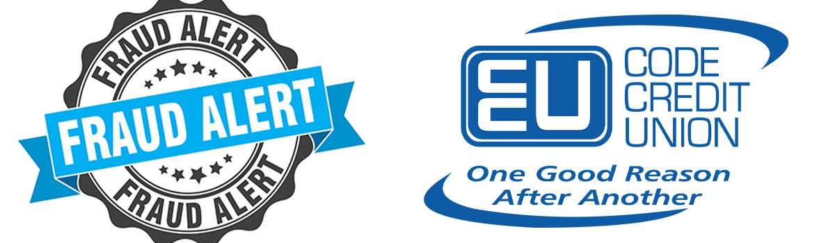 Fraud alert badge next to CODE Credit Union logo