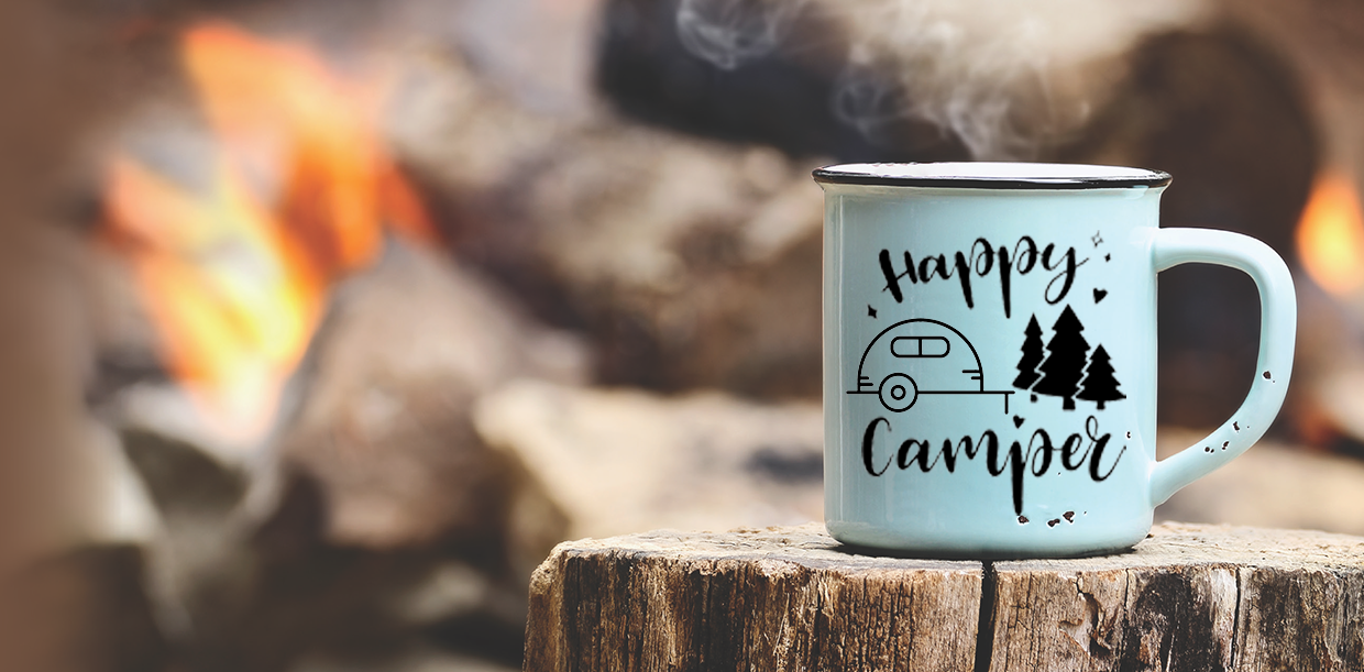 mug by outdoor campfire